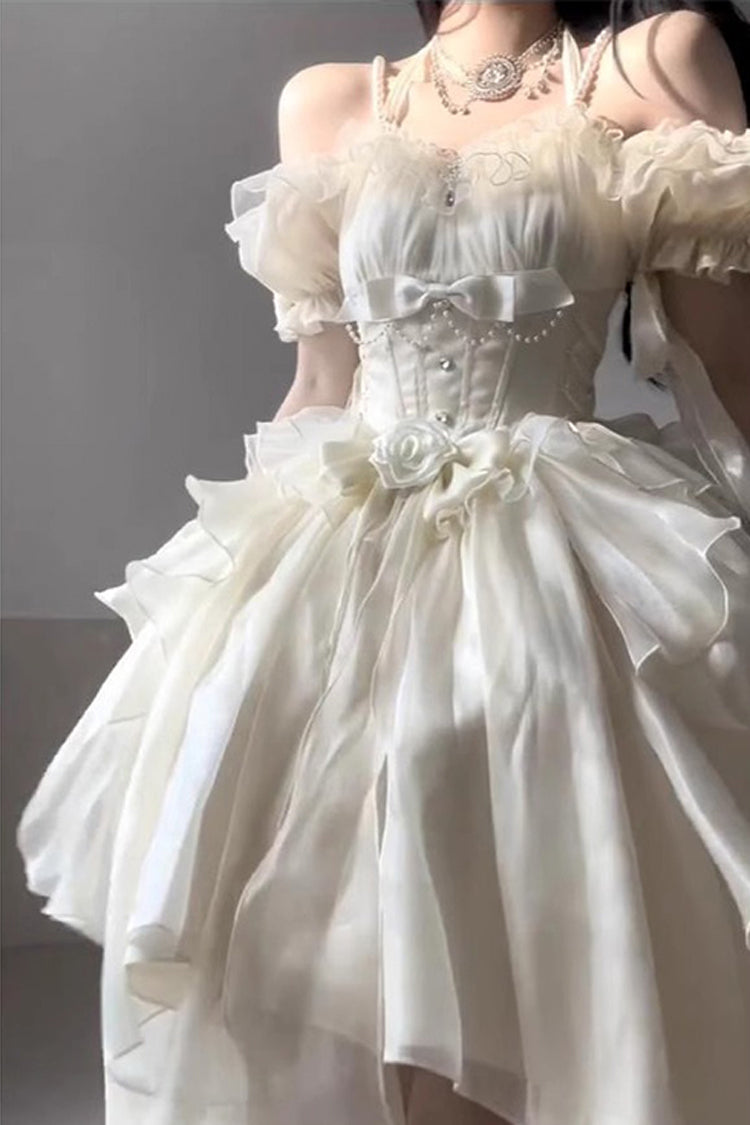 Ivory Bowknot Irregular Gothic Princess Lolita Jsk Dress