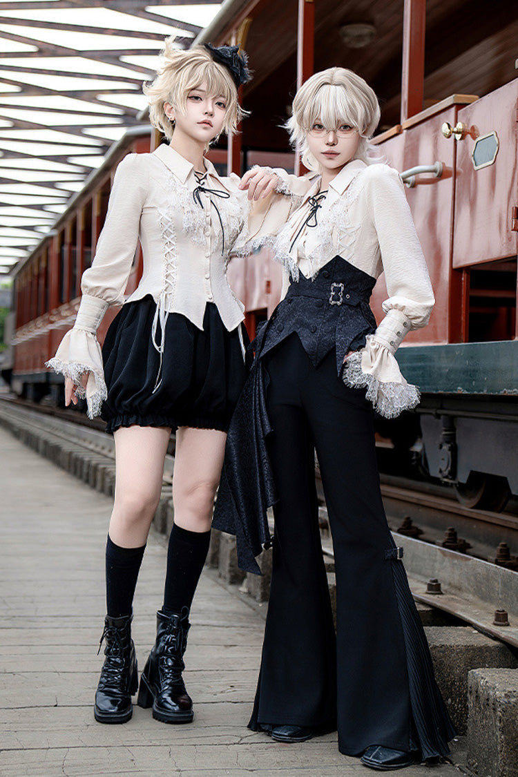 Black [Gold Hunter] Long Sleeves Pirate Style Gothic Shorts