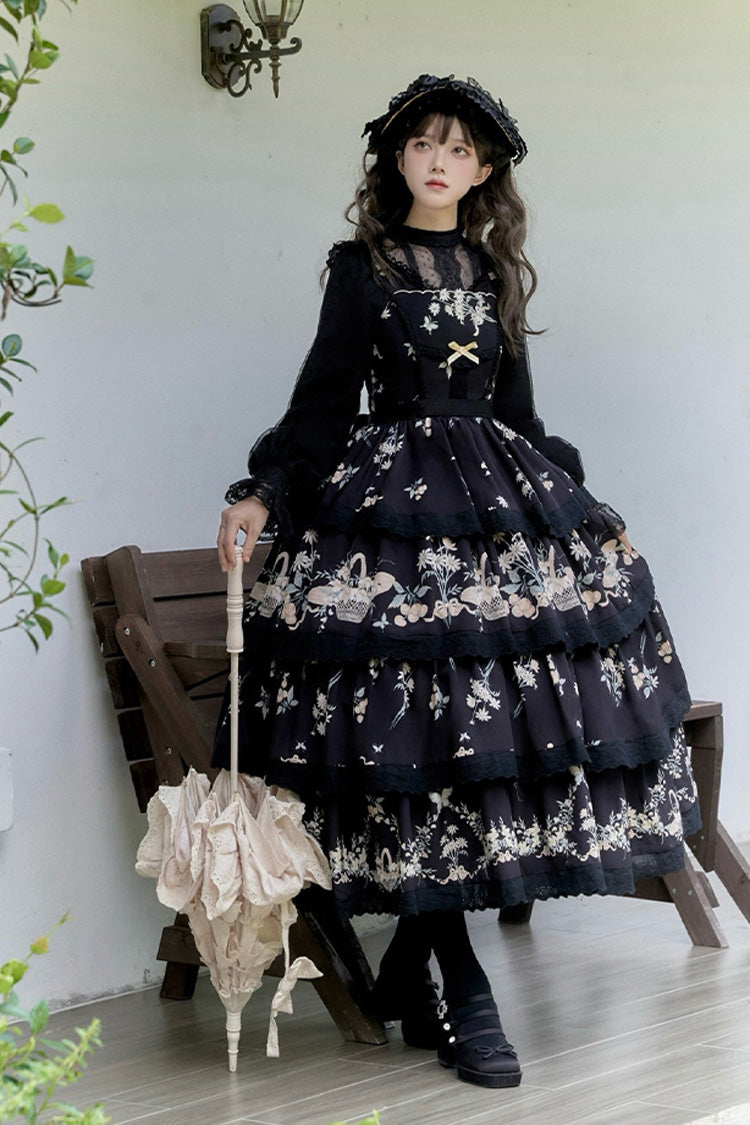 Letters and Poetry Multi-Layered Pastoral Style Print Embroidery Sweet Princess Lolita Jsk Dress 2 Colors