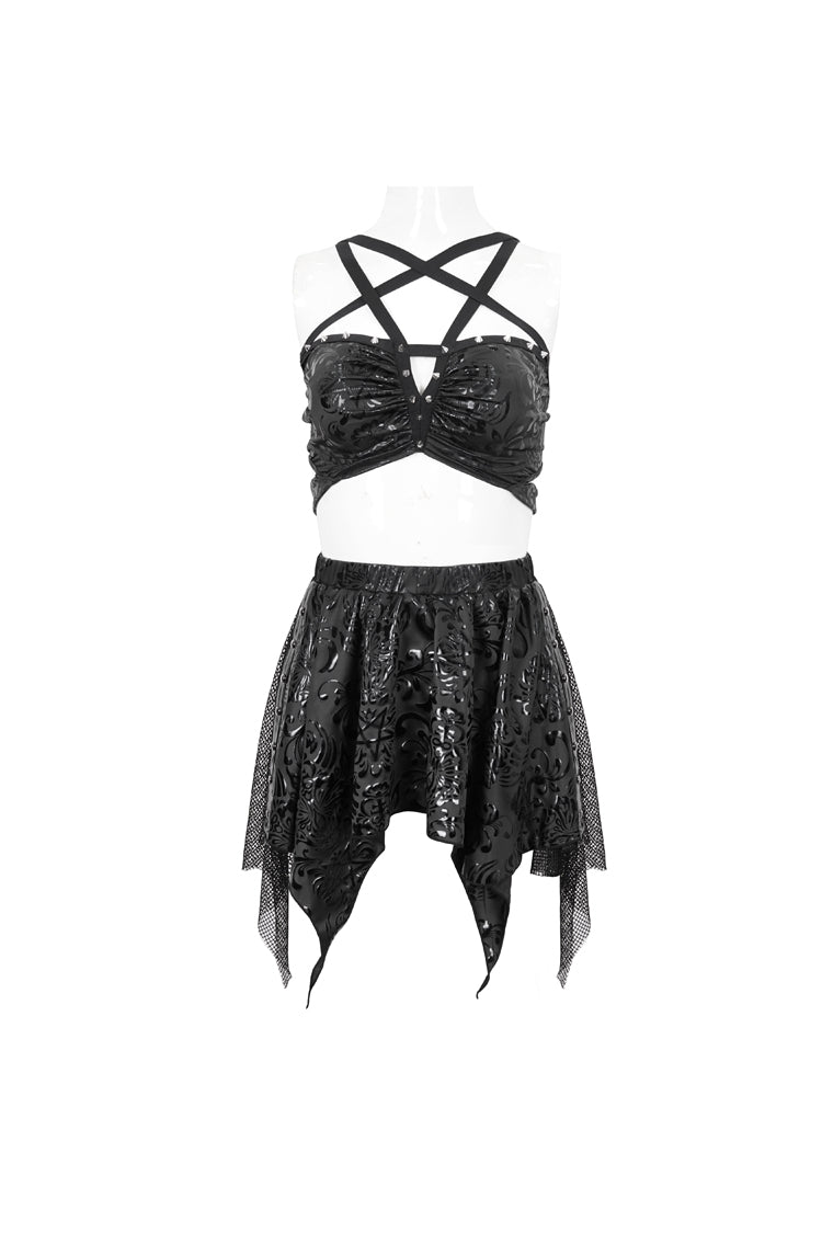 Black Pentagram Print Strap Two Piece Women's Gothic Swimsuit