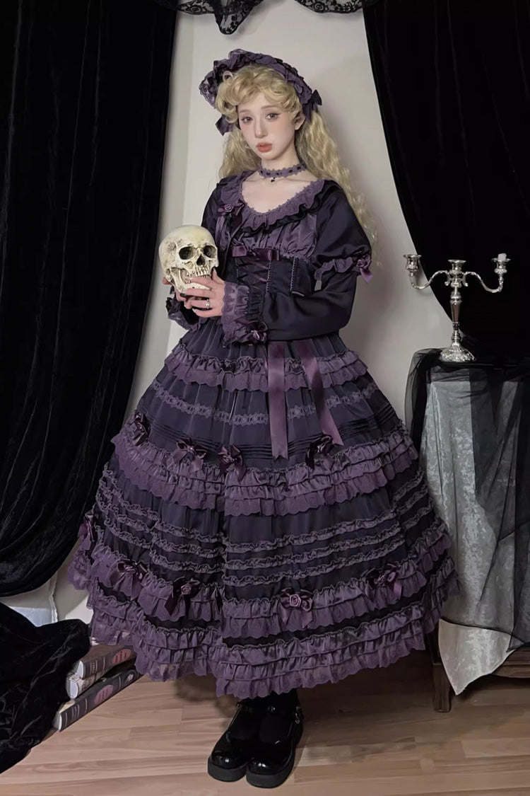 Purple [Layered Blackcurrant] Short Sleeves Ruffle Bowknot Lace Sweet Lolita Dress