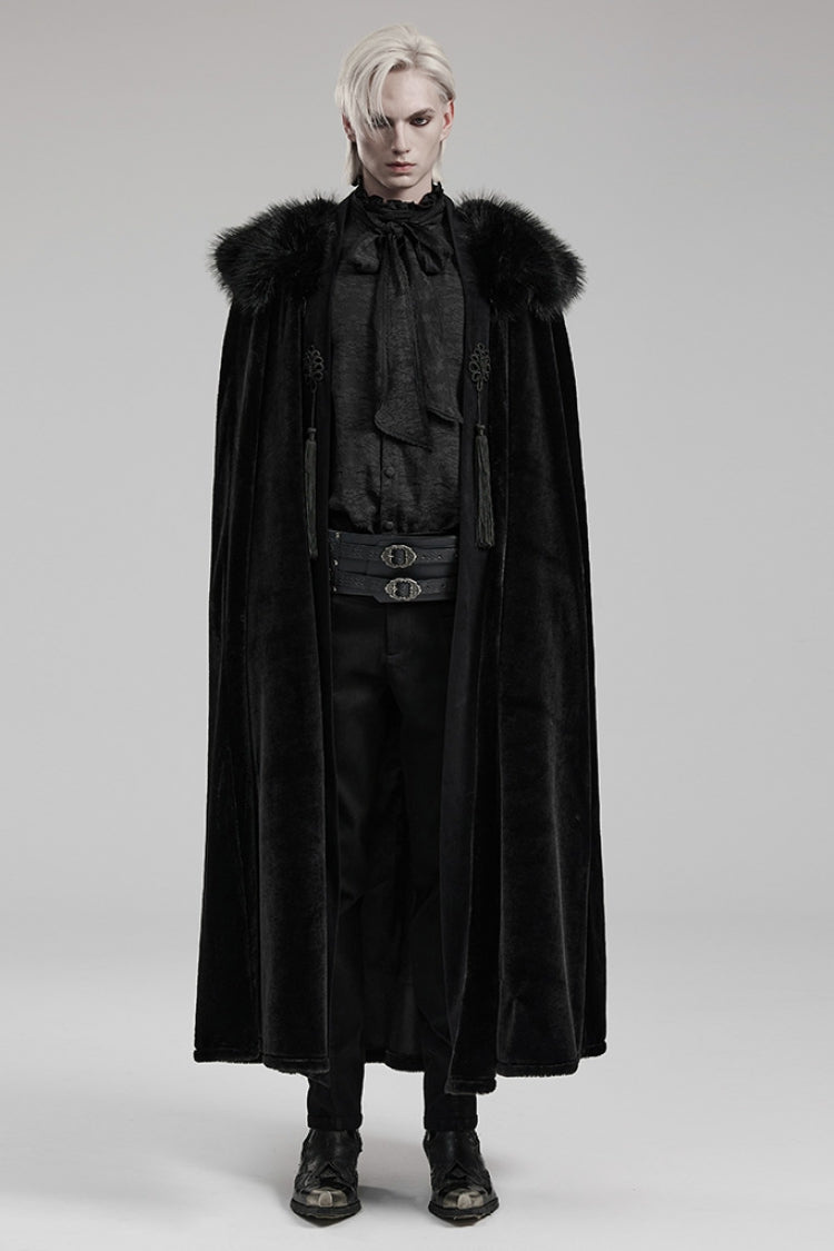 Black Detachable Collar Men's Gothic Cloak Coat