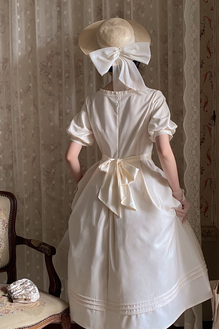 Apricot [Random Thoughts] Square Collar Short Sleeves Ruffle Classic Vintage Elegant Lolita Dress