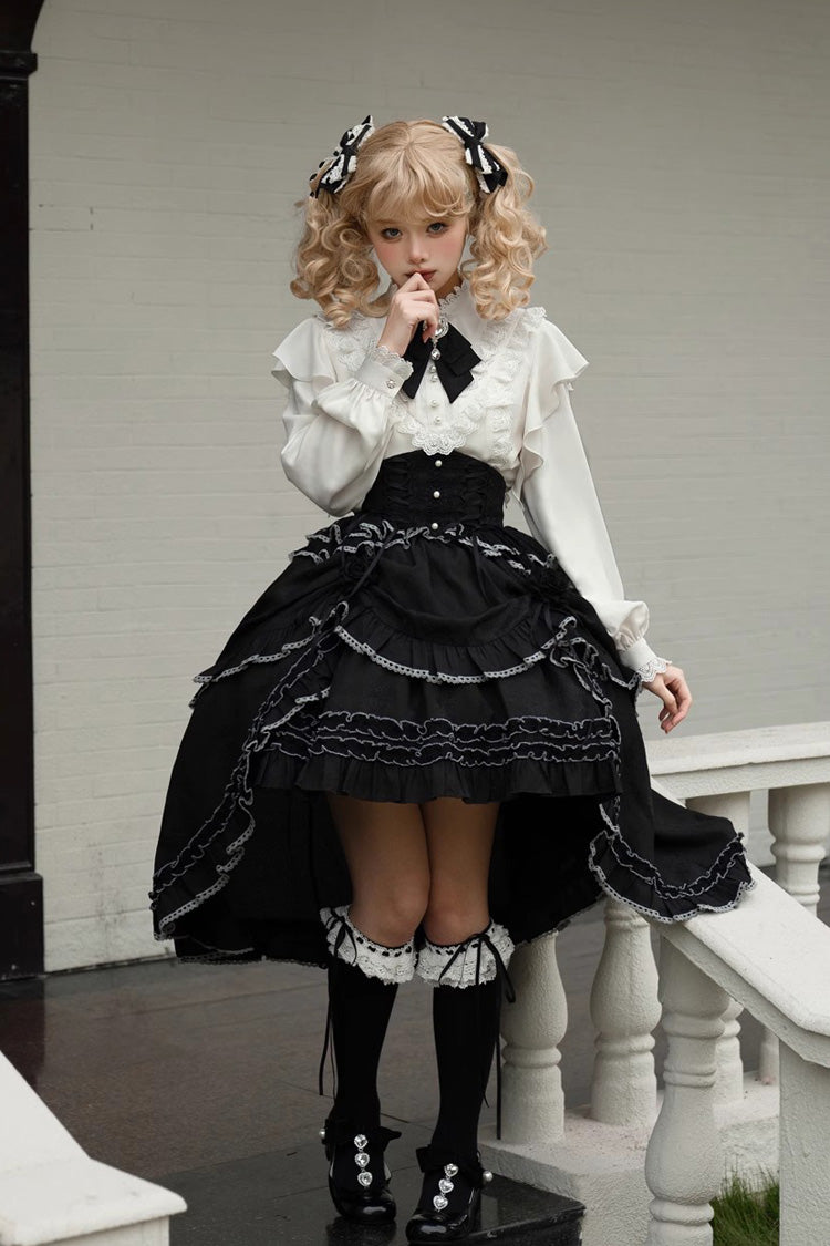 Black Late Night Castle Print Ruffle Gothic Lolita Skirt