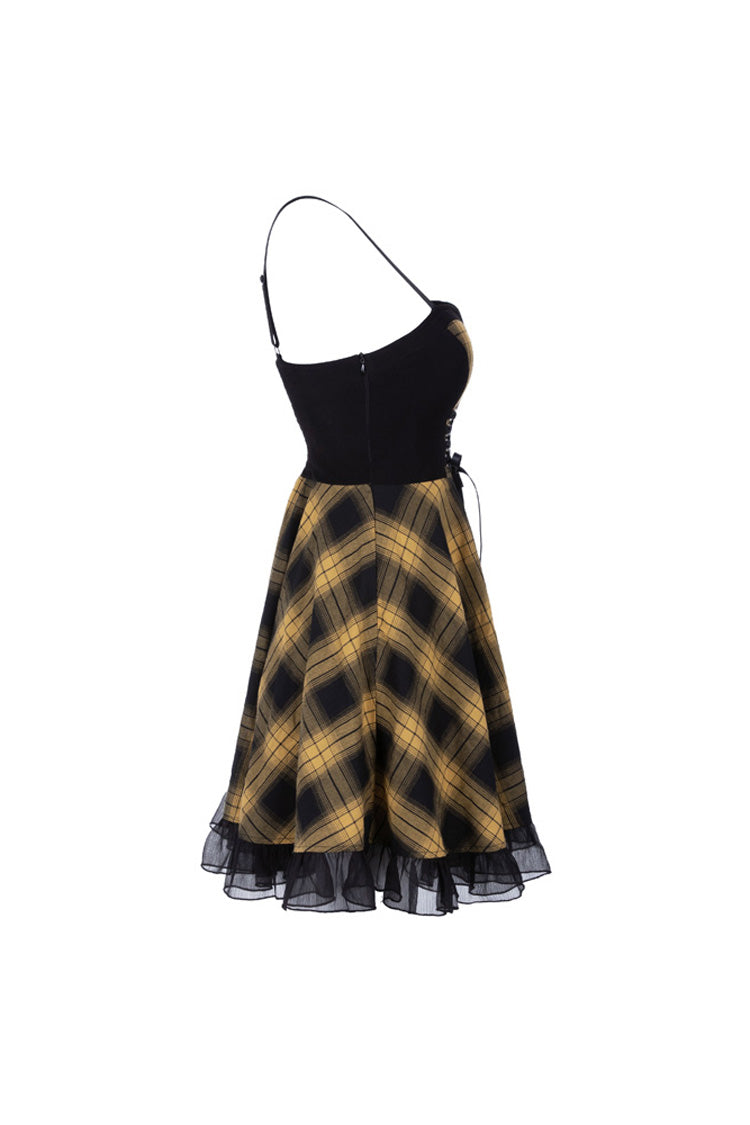 Lattice Plaid Stitching Binding Women's Steam Punk Strap Dress