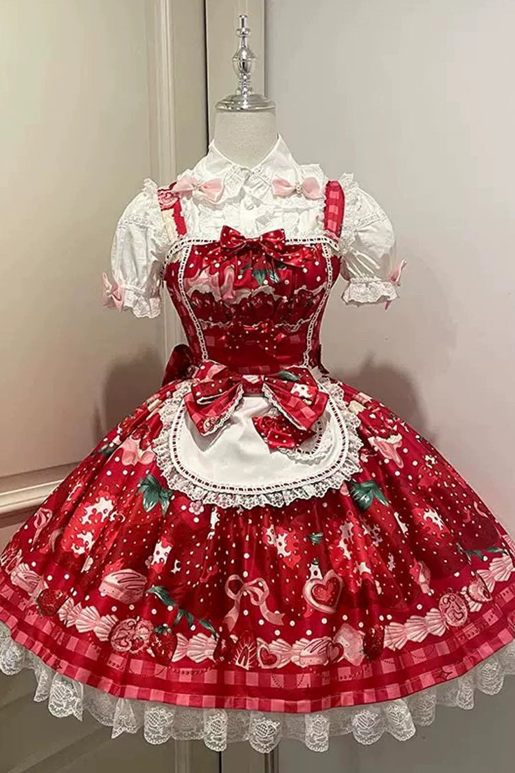 [Dream to Strawberry] Print Ruffle Bowknot Lace Sweet Lolita Jsk Dress 4 Colors