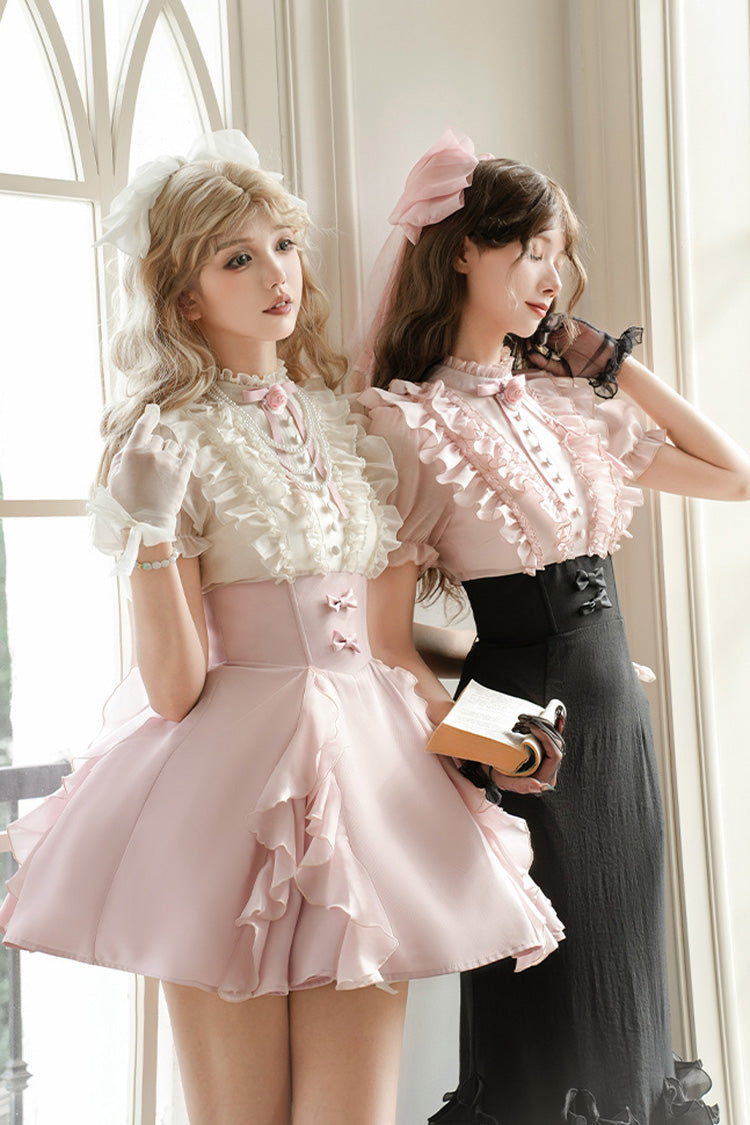 Rose/Abricot [Miss Lola] Col montant Manches courtes Volant Nœud papillon Robe Sweet Lolita 