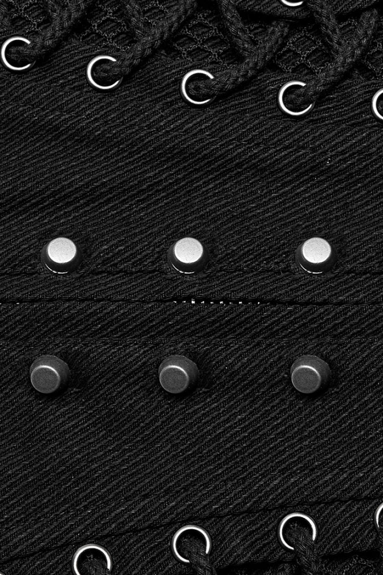 Black Multi-buckles Studded Lace-Up Men's Punk Girdle