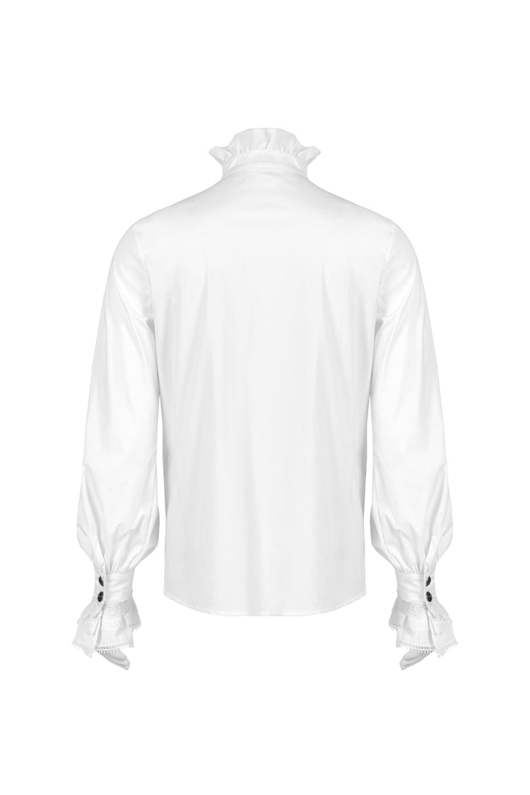 Weiße schmale Gothic-Bluse mit Stehkragen und Laternenärmeln für Herren