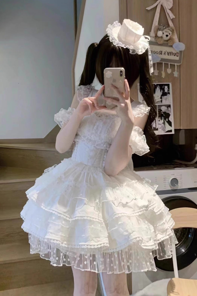 White Pray Multi-Layered Bowknot Lace Sweet Lolita Dress