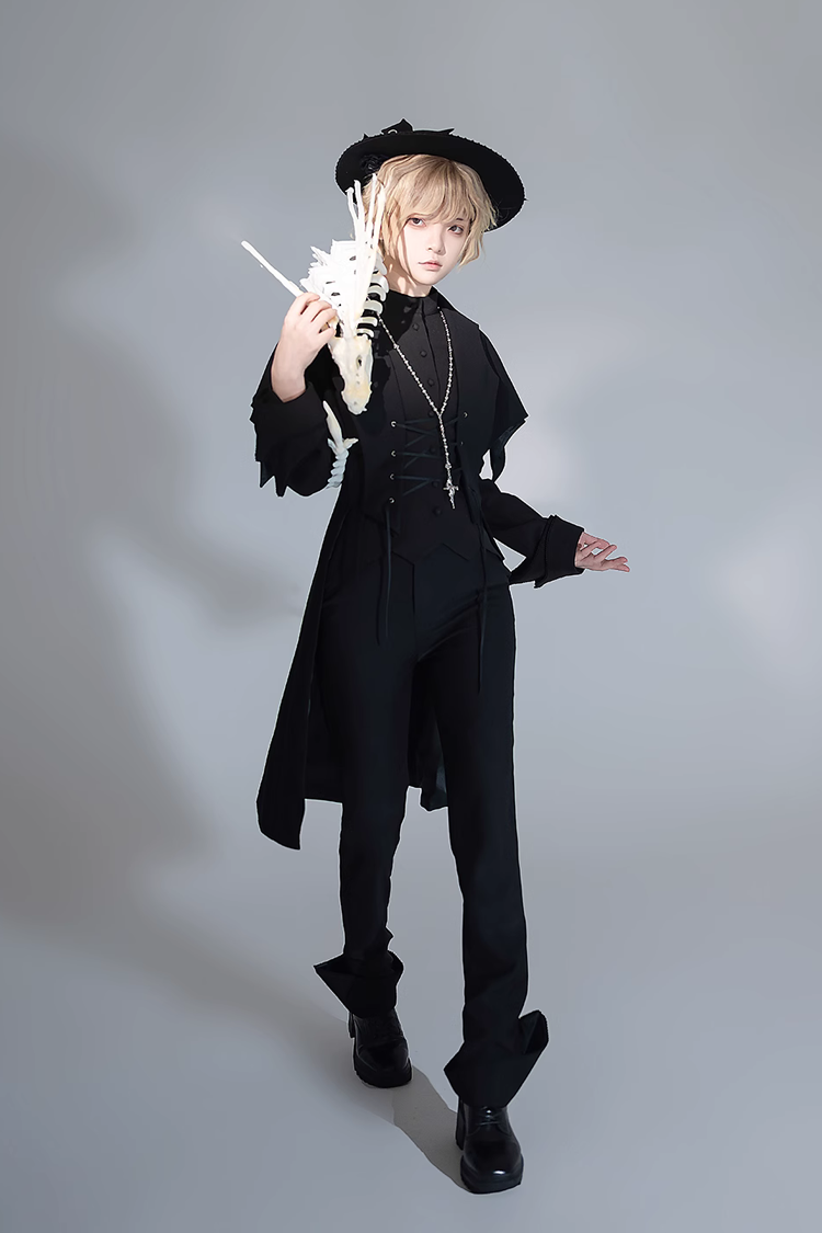 Black Vintage Medieval Prince Ouji Lolita Swallowtail Long Waistcoat Coat