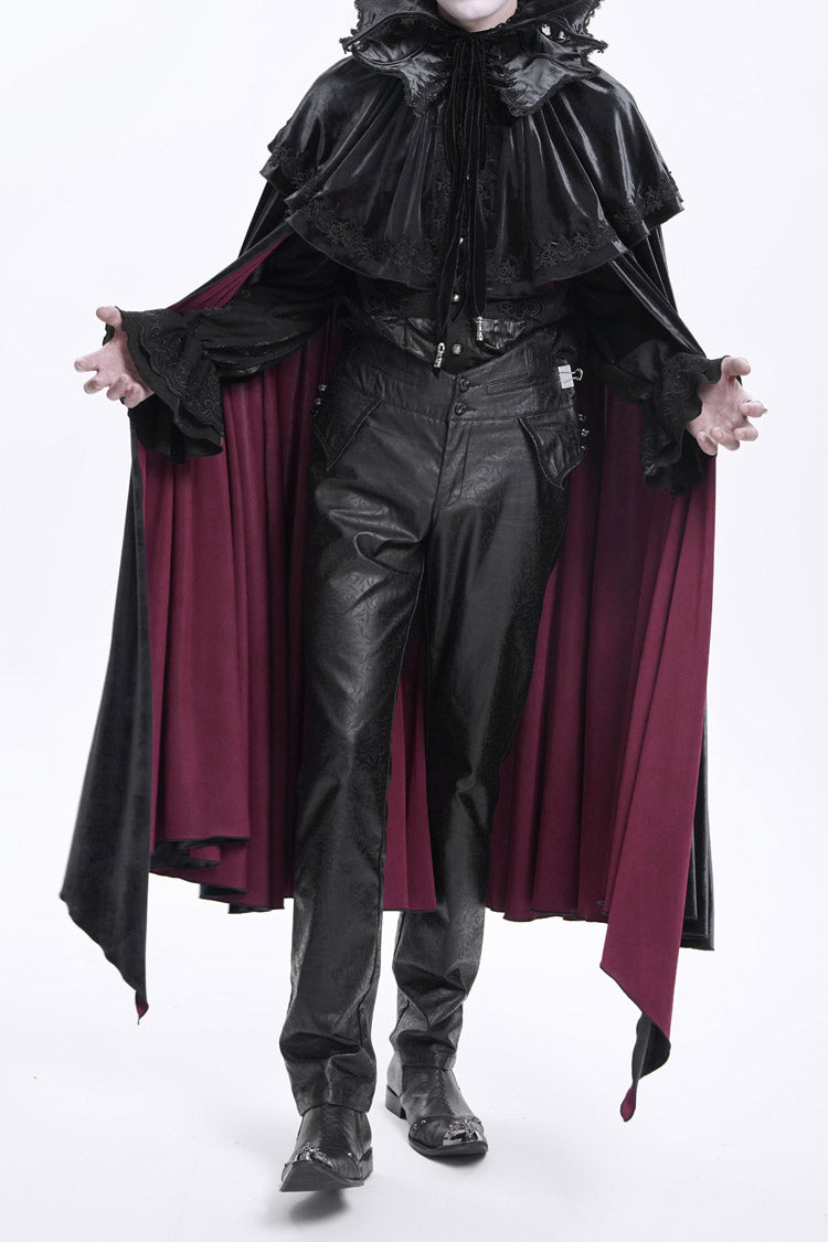 Black High Waisted Faux Leather  Men's Gothic Pants