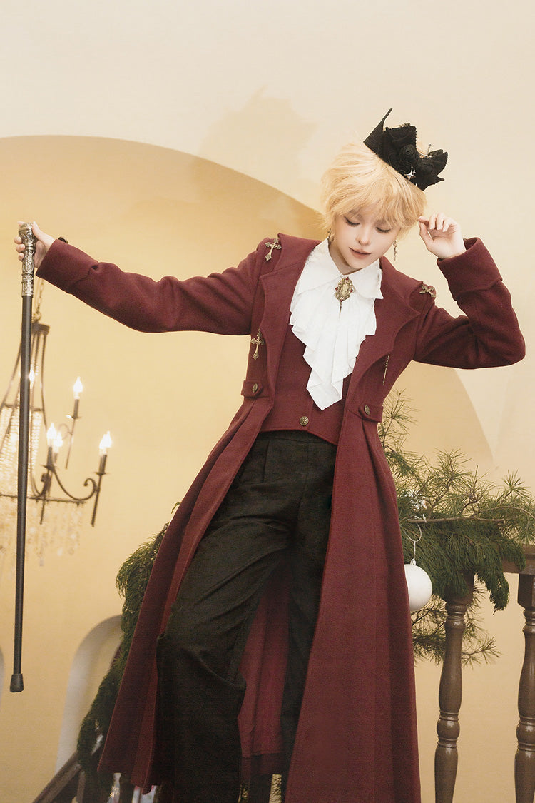 Dark Red [The Legend of Dracula] Long Sleeves Gothic Prince Handsome Cool Ouji Lolita Coat