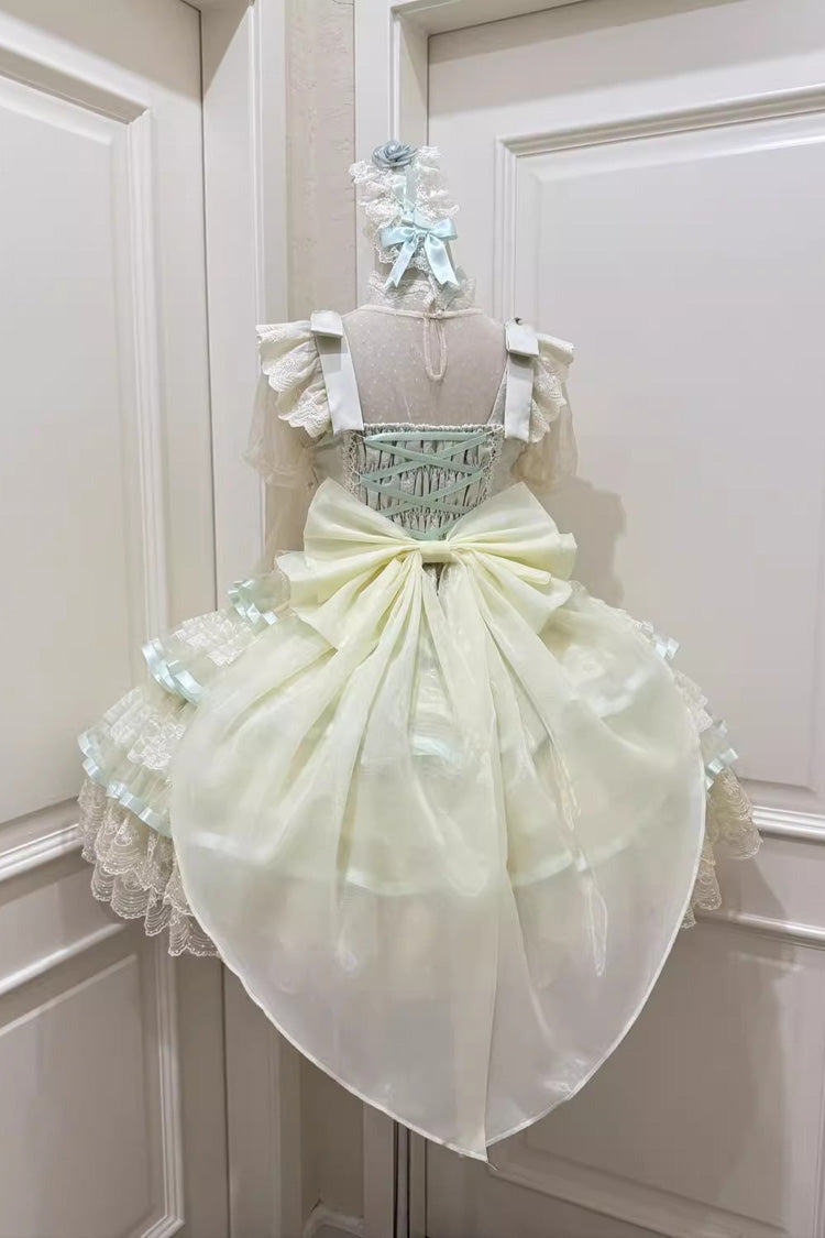 Green [Rose Feather Waltz] Sleeveless Triple-Layered Ruffle Bowknot Lace Sweet Ballet Lolita Jsk Dress