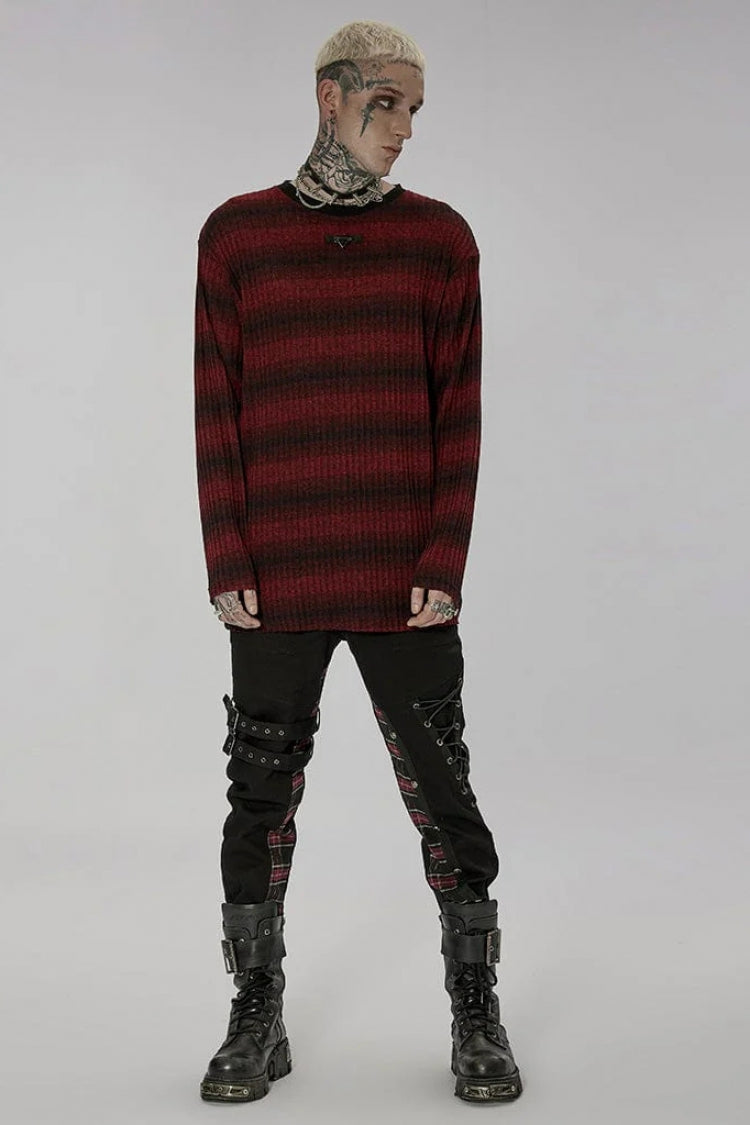 Round Collar Long Sleeves Striped Print Men's Steampunk Sweater 2 Colors