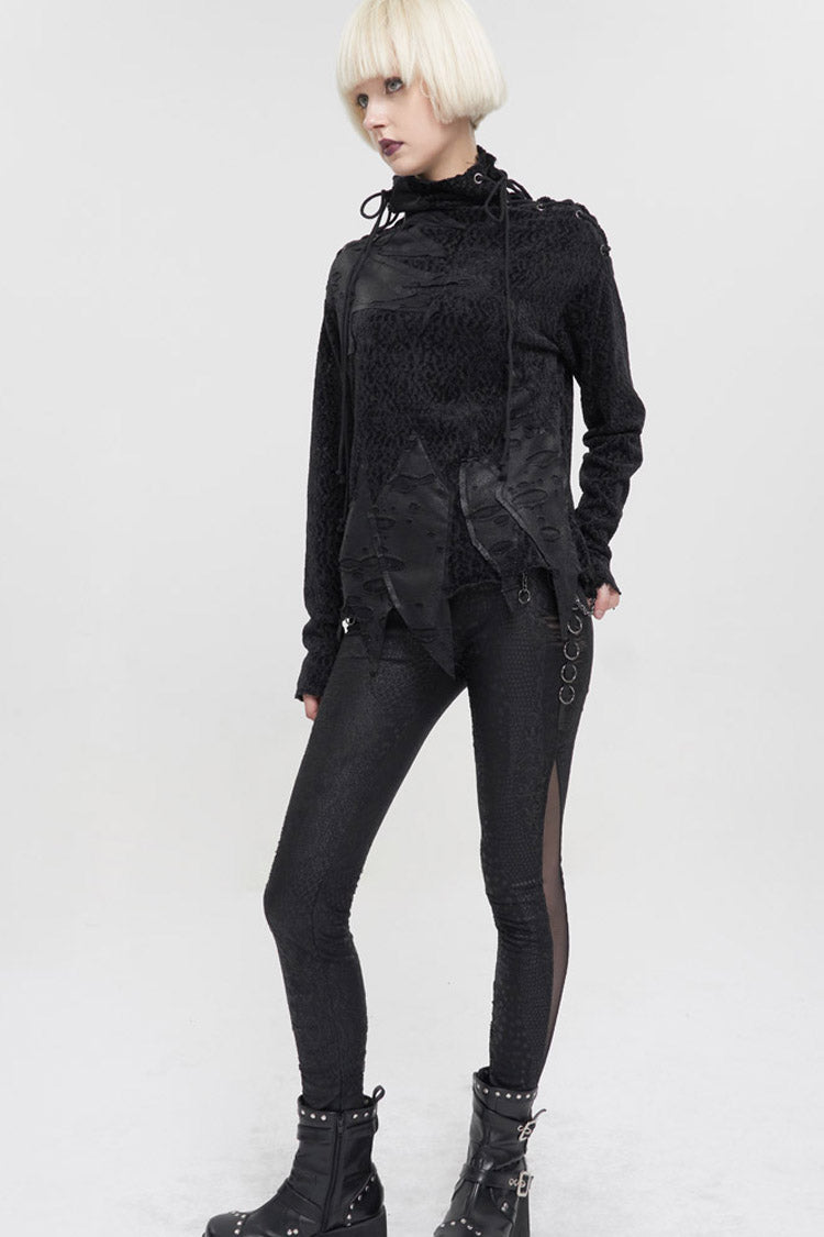 Black Wool Fabric Distressed Stitching Irregularly Pointed Hem Decadent Wind Long Sleeve Women's Punk Sweater