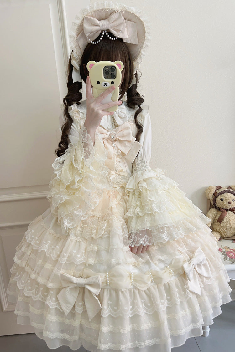 Beige [Dream Prologue] Doll Multi-Layered Bowknot Lace Sweet Princess Lolita Dress
