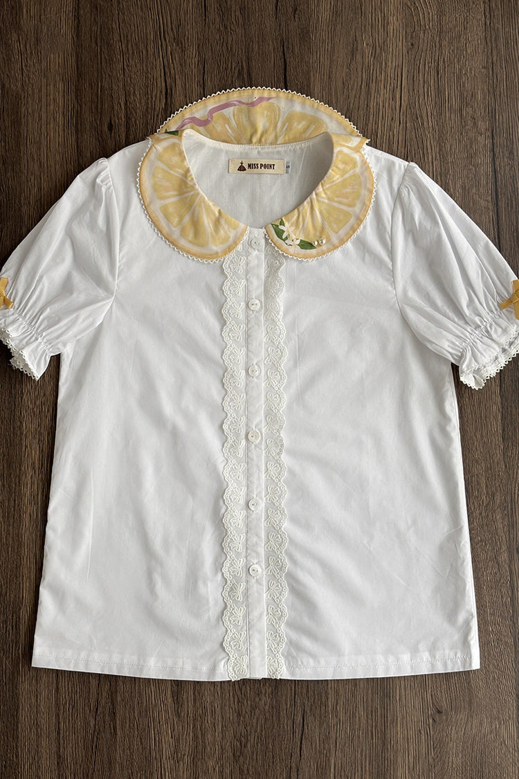 [Lemon Chicken] Peter-Pan-Kragen, kurze Ärmel, bedruckte süße Lolita-Bluse, 2 Farben