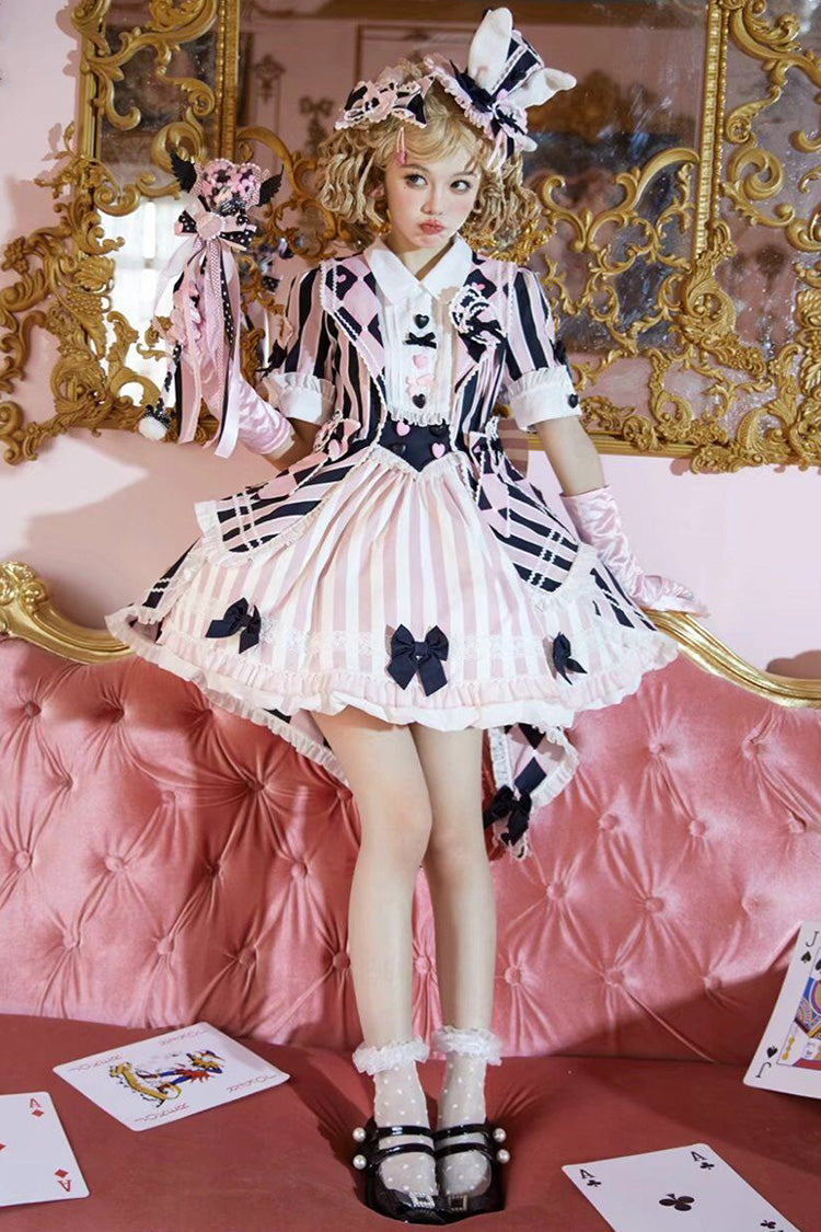 Black/Pink Short Sleeves Weird Theater Print Ruffle Bowknot Sweet Lolita Dress