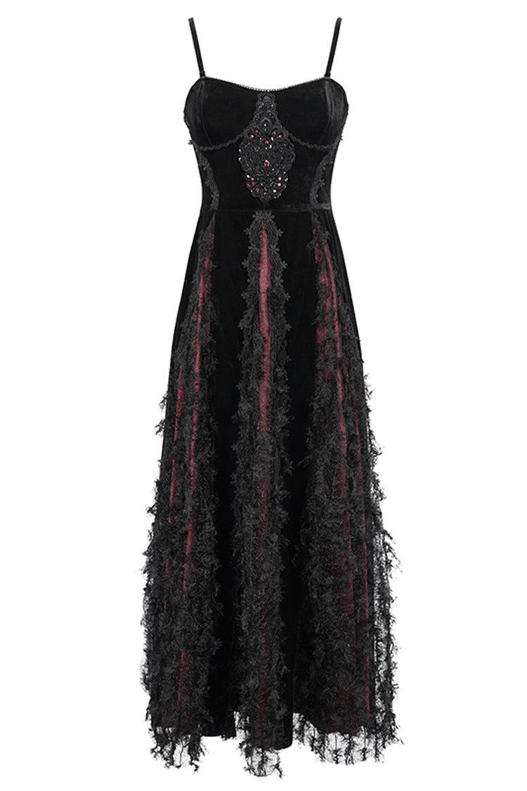 Red Front Chest Decals Dense Velvet Long Women's Gothic Sling Dress