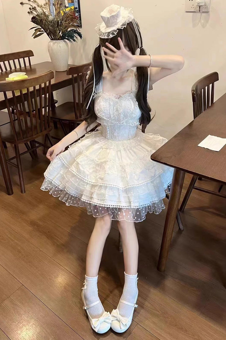 White Pray Multi-Layered Bowknot Lace Sweet Lolita Dress