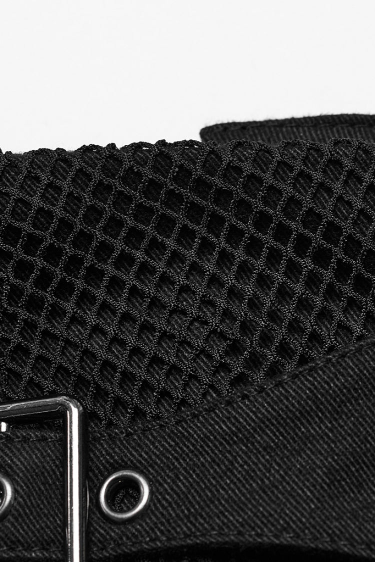 ブラック レースアップ メッシュ バックル レディース パンク ショーツ