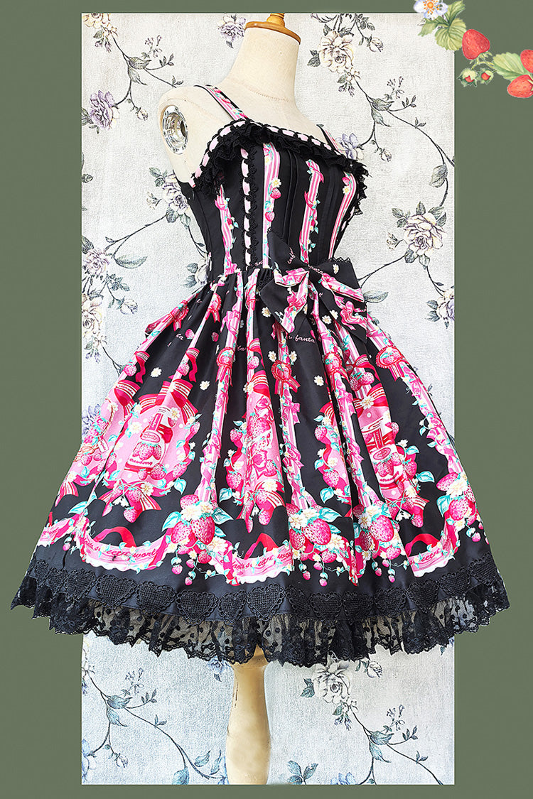[Strawberry Chef] Sleeveless Print Bowknot Lace Sweet Lolita Jsk Dress 4 Colors