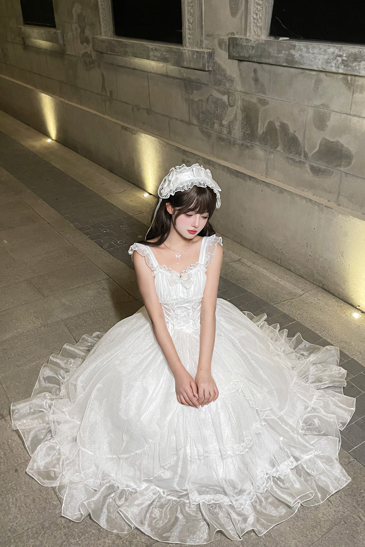 White [Moonlight Sonata] Ruffle Cardigan Bowknot Lace Sweet Vintage Lolita Jsk Dress