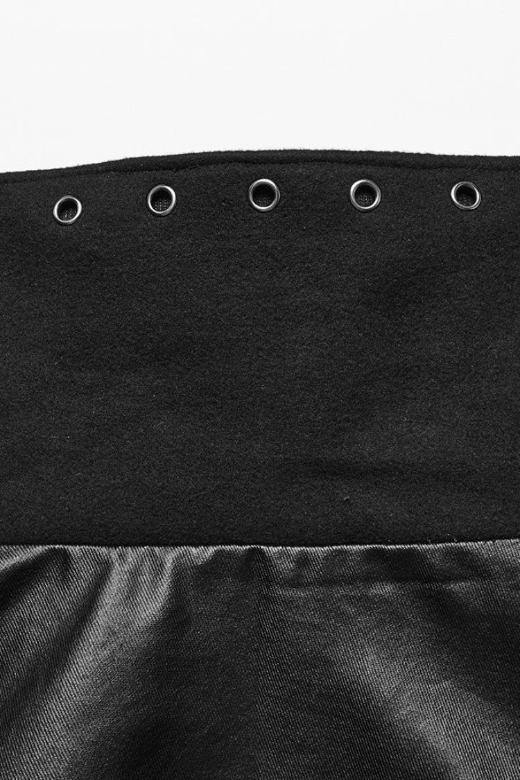 Black High Collar Faux Leather Stitching Mesh Rivet Buckle Women's Punk Cloak