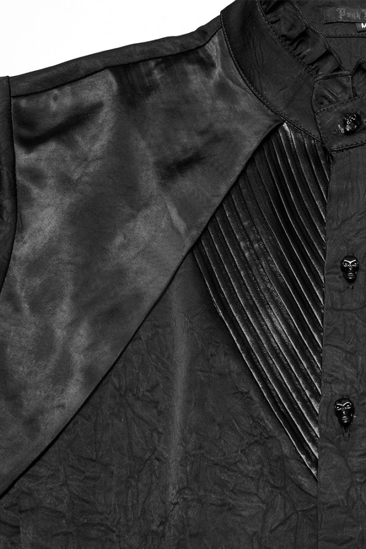 Schwarze Stehkragen Langarm Rüschen Plissee Herren Gothic Bluse 