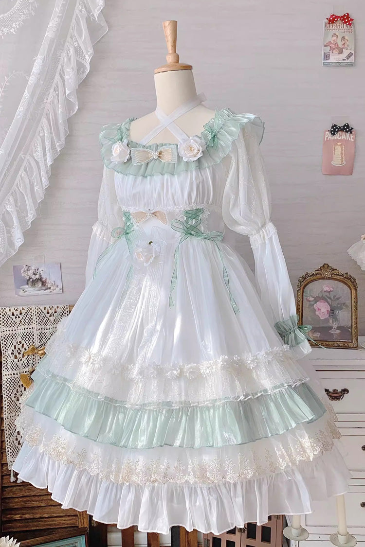Green [Spring of Boliya] Long Sleeves Multi-Layered Ruffle Bowknot Lace Lace-Up Sweet Princess Lolita Dress