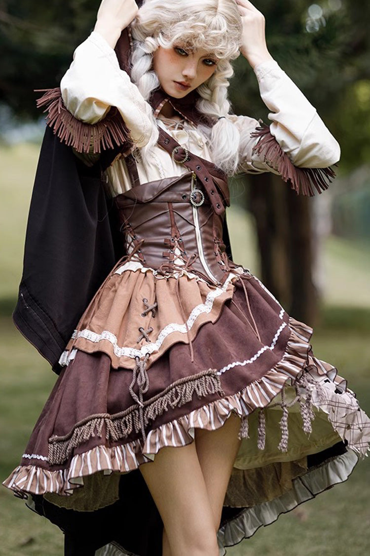 Multi-Color Steam Hunter Style Long Sleeves Multi-layer Ruffle Stitching Gothic Punk Lolita Dress