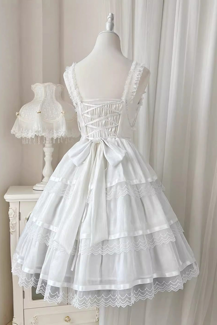 White Sleeveless Multi-layer Ruffle Bowknot Sweet Princess Lolita Jsk Dress