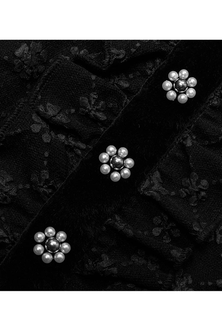 Black Flower Type Pearl Nail Square Neck Tucked Waist Flower Bud Women's Punk Dress