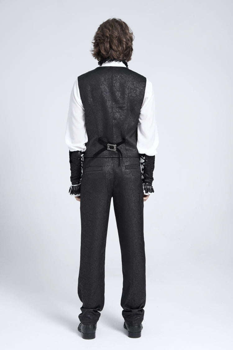 Black Sleeveless Floral Embroidery Stitching Velvet Men's Gothic Vest