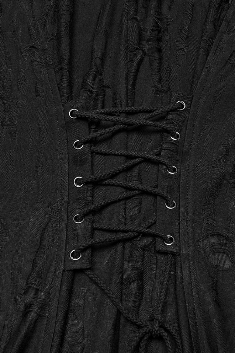 Black Long Sleeves Stitching Irregular Hooded Mesh Ripped Men's Gothic Coat