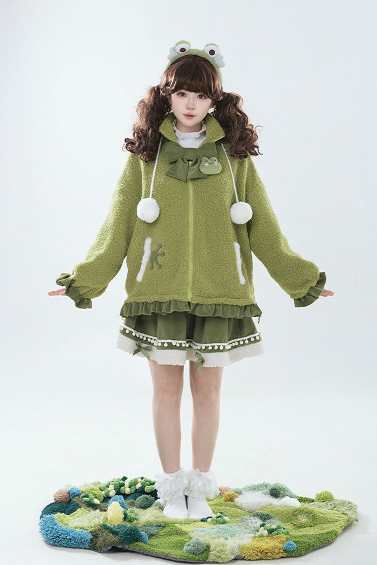Green [Frog] Long Sleeves Bowknot Hooded Sweet Lolita Coat