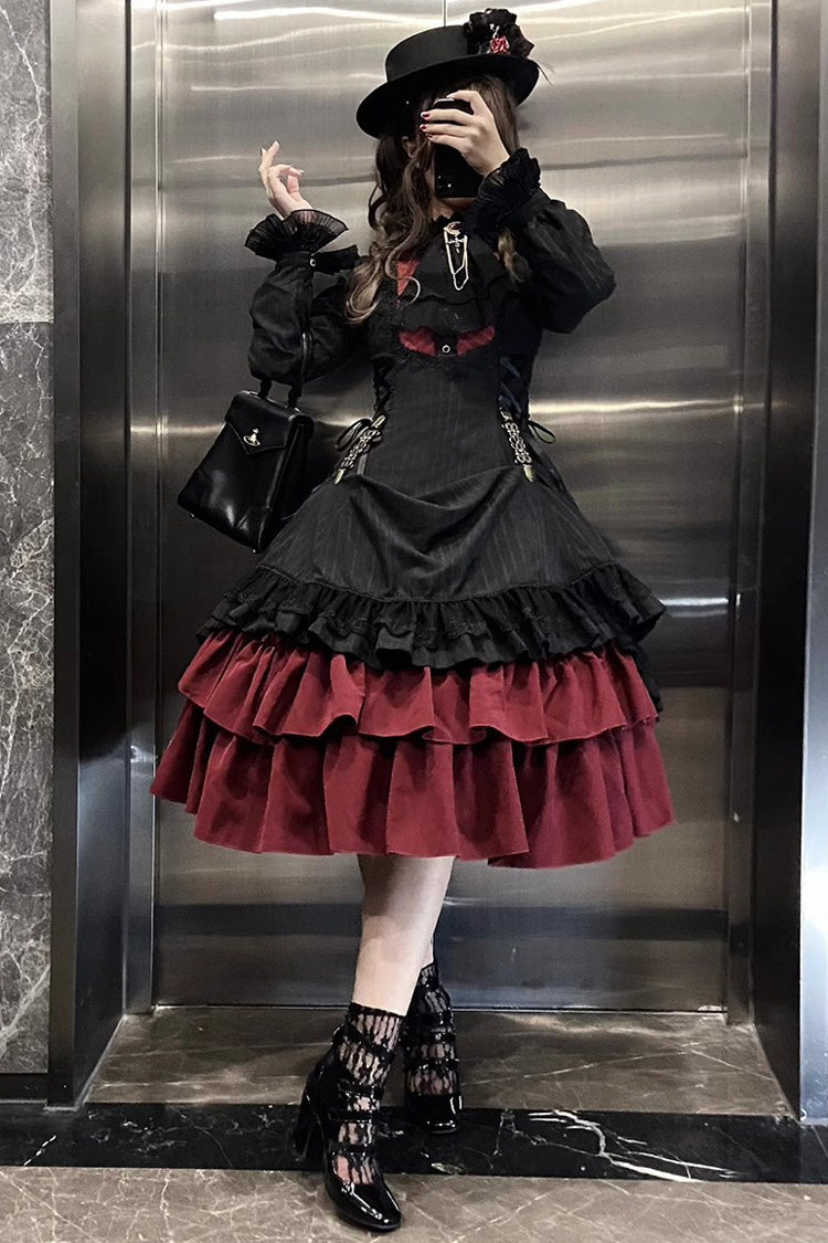 Point Manor Solid Color Stand Collar Long Sleeves Multi-layer Ruffle Gothic Lolita Dress 5 Colors
