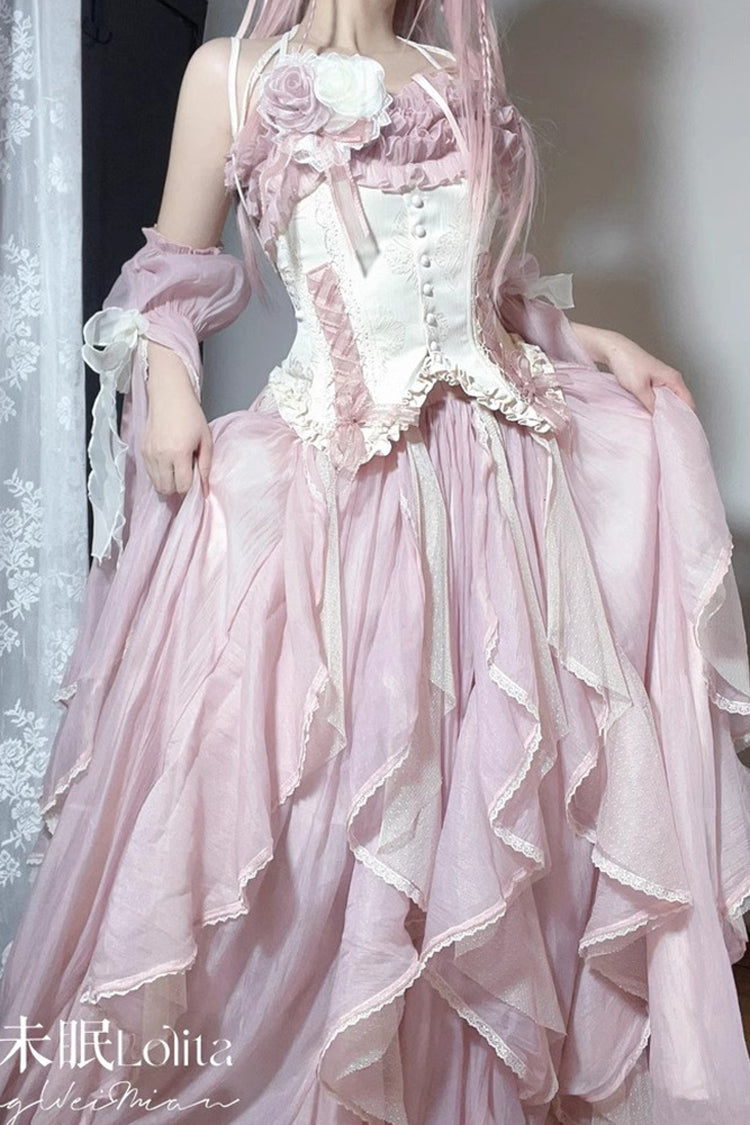[Praise of the Flower Goddess] Off Shoulder Ruffle Hanayome Bowknot Lace Fishbone Sweet Lolita Jsk Dress 2 Colors