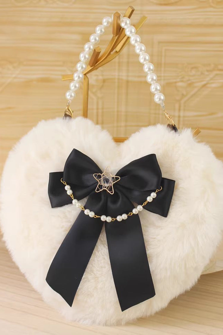 Sac à main Lolita doux avec nœud papillon en forme de cœur duveteux et perles, 17 couleurs 