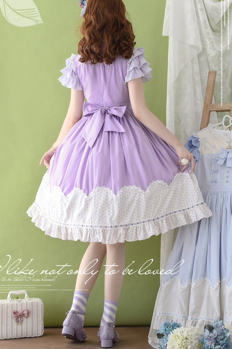 [Summer Wind] Short Sleeves Polka Dot Print Ruffle Embroidery Sweet Lolita Dress 3 Colors