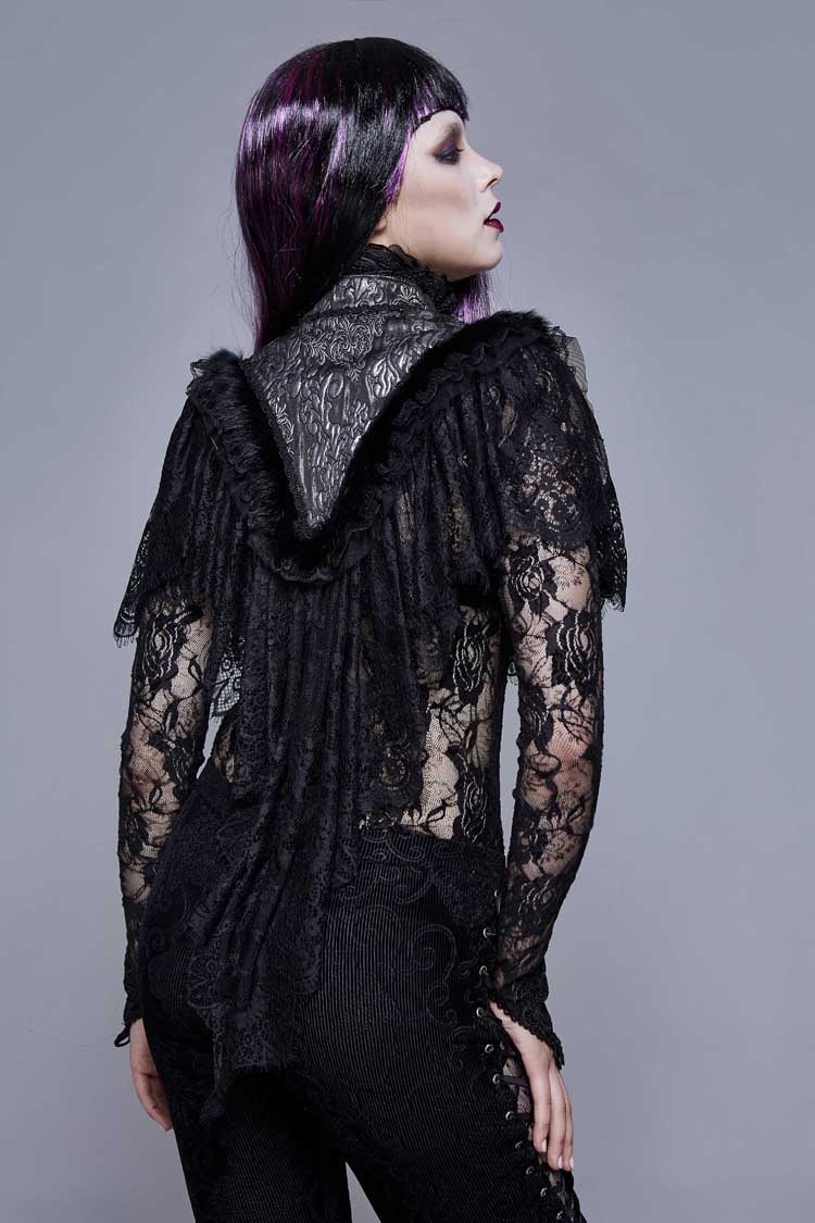 Schwarz/Silber Dreieck Jaquard Stoff Spitzenstoff Federspitze Damen Gothic Schal
