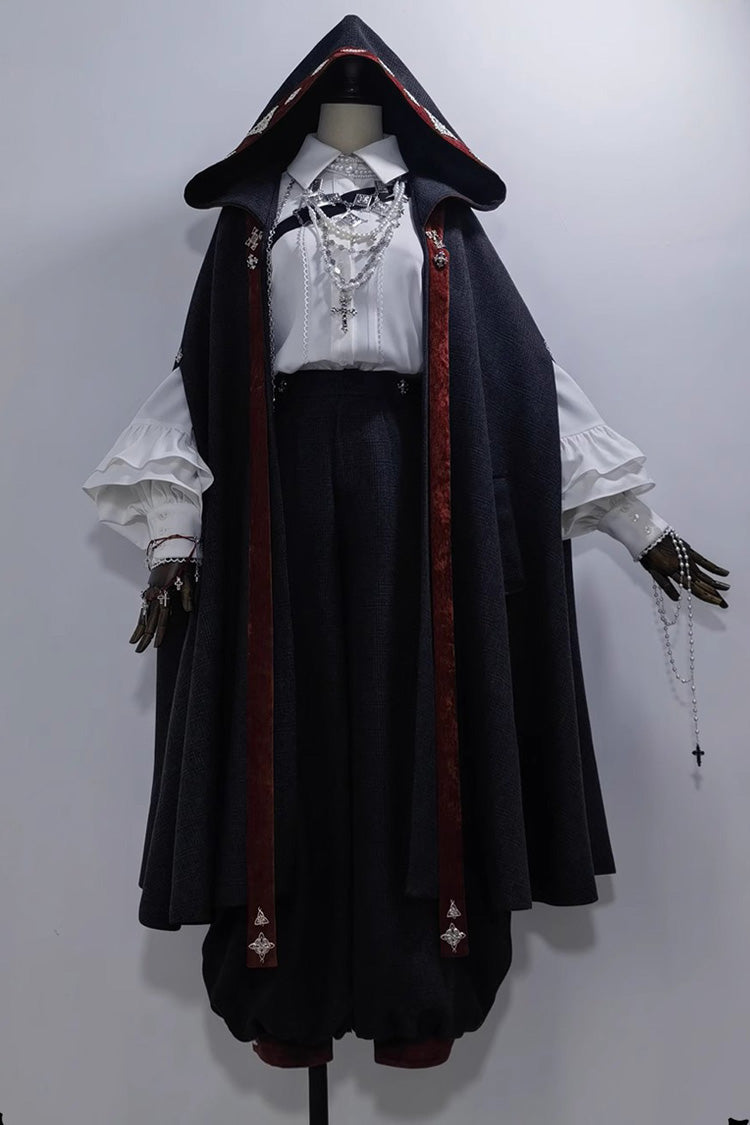 Black [Sacred Vow] Print Hooded Vintage Elegant Prince Handsome Ouji Lolita Cloak