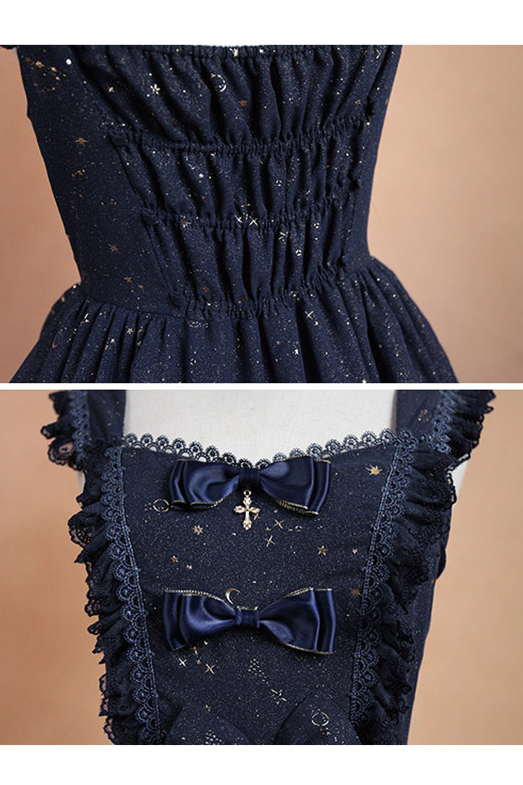 Chiffon Golden Star Bowknot Print Classic Lolita Sling Dress