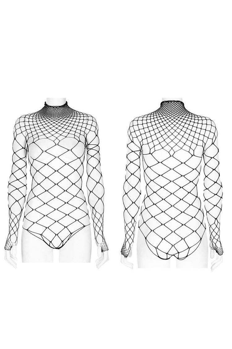 One Piece Long Sleeve Super Stretch Soft Rhombus Mesh Minimalist Women's Punk T-Shirt 2 Colors