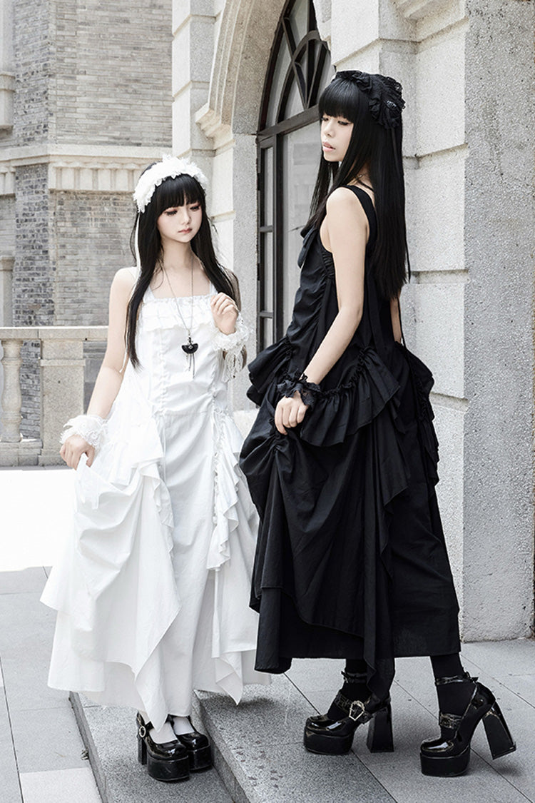 Robe à bretelles gothique Lolita sans manches blanche [Dream] avec volants 