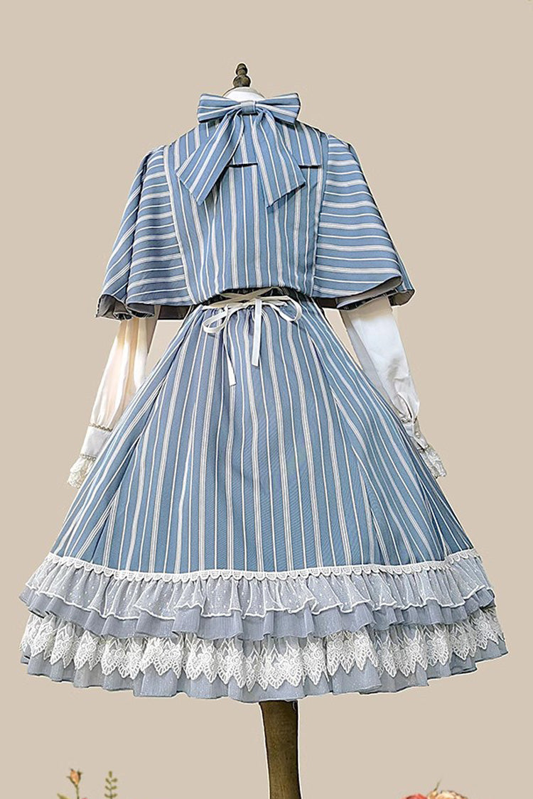 Blue Multi-layer Stripe Print Ruffle Sweet Lolita Jsk Dress