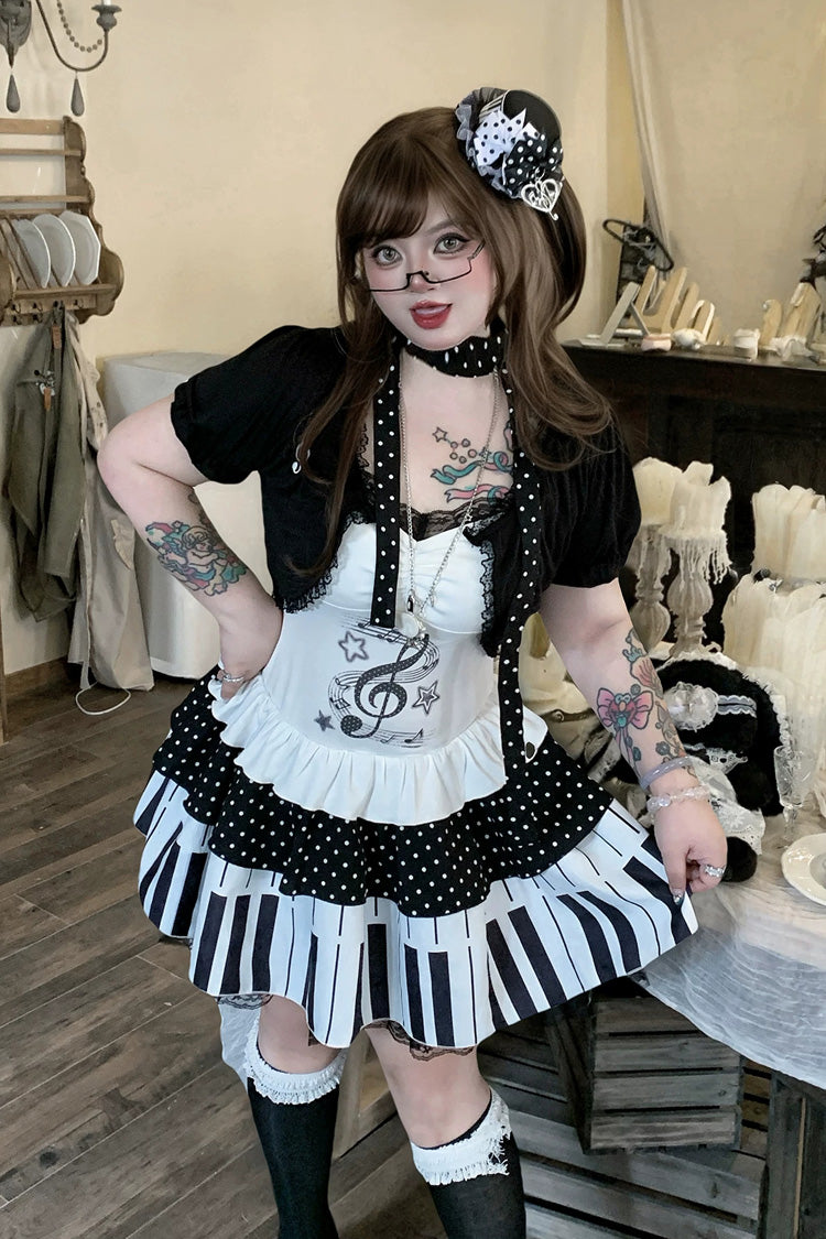 Multi-Color Halterneck Sleeveless Piano Key Music Note Printed Ruffled Lace Plus Size Japanese Sweet Lolita Jsk Dress