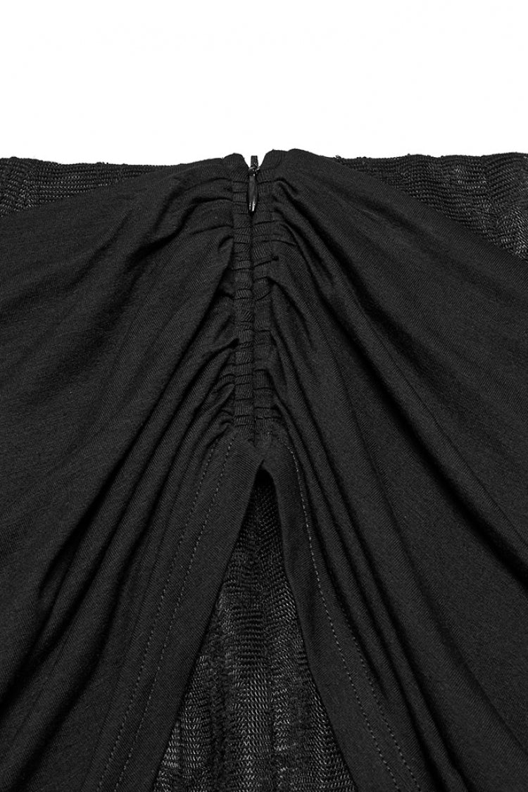 Jupe sirène punk pour femme à volants irréguliers en maille noire 