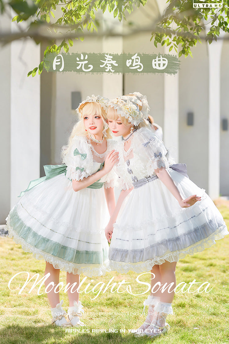 [Moonlight Sonata] Short Sleeves Ruffle Bowknot Lace Sweet Lolita Dress 4 Colors